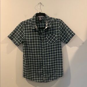 Shaun White Green and Blue Plaid Short Sleeve Button Down Shirt Boys Large